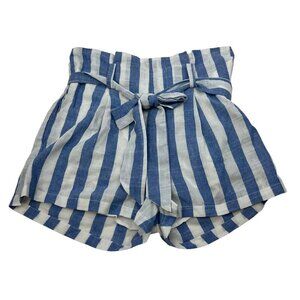 Linen Lux Women’s Paperpag Belted Shorts Blue/White Striped Size Small Pockets